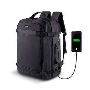 Sac à dos pour ordinateur portable extensible et antivol, tendance, en cuir imperméable, avec port de charge USB, durable, en polyester à panneaux, décontracté - Product Image 1