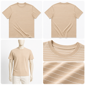 T-shirt Homme Beige Uni à Manches Courtes 100% Coton Col Rond Coupe Ample Décontracté Tricoté Respirant 240 Grammes Prix de Gros - Product Image 4