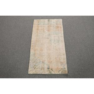 พรมตุรกีโบราณขนาดเล็ก 1.8x3.4 ฟุต สีเบจลายทางสีน้ำเงิน ทำจากขนสัตว์ - Product Image 1