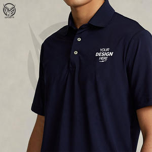 เสื้อแขนสั้นผ้าคอตตอน5% สแปนเด็กซ์สีพื้นปักโลโก้ได้ตามที่ต้องการดีไซน์ใหม่95% ธุรกิจกอล์ฟผู้ชาย - Product Image 2