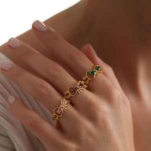 Green Tourmaline Adjustable Personalized Dainty Bow Tie Birthstone Ring 925 Sterling Silver 14K <b>Gold</b> Plated - Product Image 4