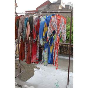 Women's Printed <b>Silk</b> V-neck Full Length Robe Bathrobe Soft Summer Spring Loungewear Sleepwear <b>Kimono</b> Style Drawstring Closure - Product Image 1