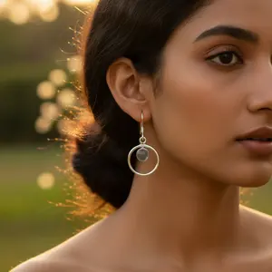 "Trendy 925 <b>Silver</b> Moonstone <b>Hoop</b> Earrings for Women-Dangle Gift Religious" - Product Image 2