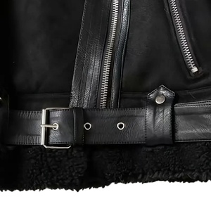 New Arrival Custom Black Shearling Motorcycle <b>Jacket</b> With Fur Trim Zipper Closure Short Winter Biker Style Women <b>Leather</b> <b>Jacket</b> - Product Image 6