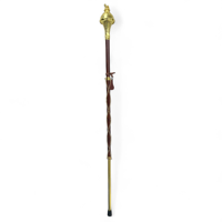GOLDEN Gevon Drum Major Ceremonial Mace Stick Lion Crown Head Hand Engraved Wood Brass Steel Poly Musical Instrument Accessory