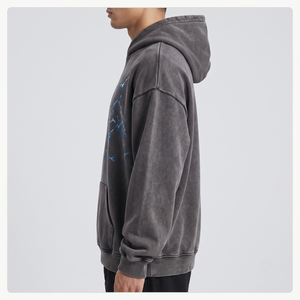 Sweat à capuche oversize en coton French Terry avec imprimé graphique, poche kangourou, effet délavé, style streetwear unisexe - Product Image 3