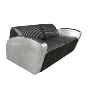 Industrial Loft Vintage Real Leather Aviator 3-Seater Sofa Black Factory Designed for Villa School Workshop Warehouse - Product Image 1