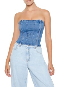 Denim Lace-Up Tube Top 2025 Customized Design Breathable Women Plus Sized Women Jeans Tube Top women's <b>shirt</b> Wholesale - Product Image 6