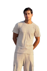 Beige Waffle <b>Knit</b> Round Neck Formal Solid Summer Breathable 100% Cotton Cargo Shorts <b>Set</b> - Product Image 2