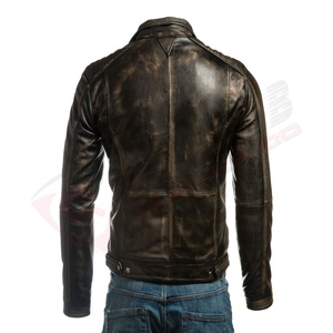 Blouson de motard en cuir véritable marron pour homme, style vintage, à manches longues, coupe ajustée, 2024 - Product Image 5