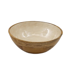 Handcrafted Wooden <b>Bowl</b> with Blue Printed Japanese Inner Surface Finished Texture for Party <b>Serving</b> Snacks & Salad Decor Use - Product Image 4