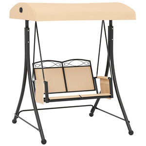 Outsunny Columpio de Jardín de 2 Plazas con Toldo Ajustable y Bolsillos Laterales, Beige - Product Image 3