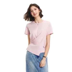 เสื้อยืดแขนสั้นสำหรับผู้หญิงเสื้อคอตตอนระบายอากาศได้ใส่สบายสไตล์ชิคๆ2025ใหม่ฤดูร้อน - Product Image 1