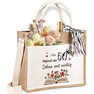 Sac fourre-tout en jute personnalisé avec poche avant en toile et poignées en corde pour les voyages, la plage et le shopping - Product Image 1