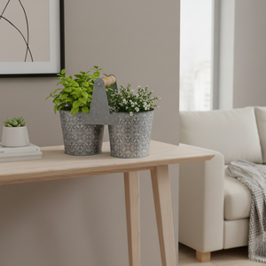 Cubo Metálico Doble con Asa de Madera, Decoración de Lunares, Cubo de Almacenamiento, Maceta Rústica para Jardín, Organizador para Interiores y Exteriores - Product Image 3