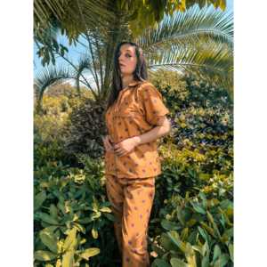 Ensemble chemise imprimée boutonnée et pyjama en coton macaron premium pima pour femme - Product Image 6