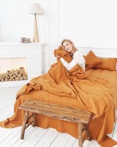 300TC 100%Cotton Burnt <b>Orange</b> <b>Duvet</b> Cover <b>Set</b> Custom Size Soft Quilt with Coconut Button Pillow Case Solid Anti-Bacteria Wedding - Product Image 3