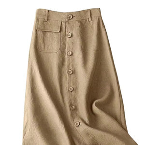 Jupes mi-longues élégantes en coton jupe boutonnée décontractée femmes taille haute 2025 été tempérament solide - Product Image 1