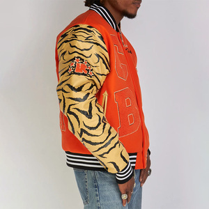 Chaqueta Bomber Unisex con Bordado Universitario para Invierno, Tejido de Lana Fina, Mangas de Cuero con Cuello Levantado, Ropa de Calle con Letras - Product Image 2