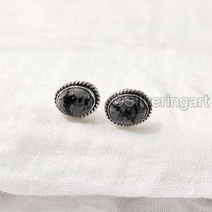 ต่างหูแบบติดหูสำหรับผู้หญิง ทำจากหินออบซิเดียนธรรมชาติ รูปทรงเกล็ดหิมะ ของขวัญคริสต์มาส เครื่องประดับทำมือ เงินแท้ 925 - Product Image 3