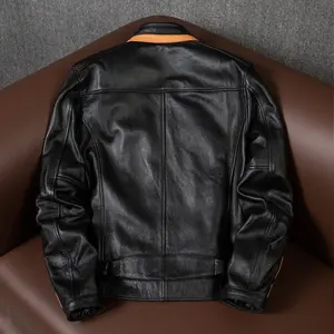 Veste de motard en cuir à fermeture éclair design personnalisé vestes en cuir de vachette véritable veste en cuir de moto pour hommes - Product Image 3