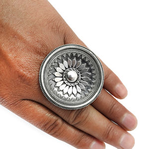 Solid 925 Sterling <b>Oxidized</b> Silver Artisan Look Ethnic Ring for Woman Girls Handcrafted Jewelry Wholesale Factory Price Supplier - Product Image 4