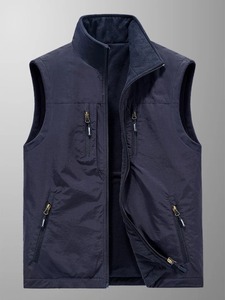 Chaqueta de trabajo de otoño e invierno para hombre, chaleco multibolsillo acolchado grueso, camiseta interior de lona con cuello levantado para actividades al aire libre - Product Image 4