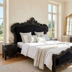 Tête de lit de luxe, reproduction antique, style français, mobilier de chambre à coucher, tête de lit noire, tête de lit sculptée à la main - Product Image 6
