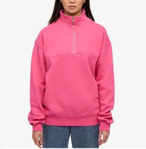 Ladies Casual CVC Long Sleeve <b>Quarter</b> <b>Zip</b> Sweatshirt Customized Logo Solid Bubblegum Pink Quick Dry Breathable Best Quality - Product Image 2