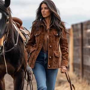 Blazer en daim vert pour femme, double boutonnage, doublure en soie, uni, teinture unie, bouton intégral coupe-vent, printemps, automne, hiver - Product Image 4