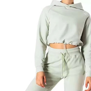 Sweat à capuche court à la taille cintrée, coupe ample, personnalisé pour l'hiver, couleur unie, manches longues, décontracté, logo imprimé sur le devant, 100% coton - Product Image 2