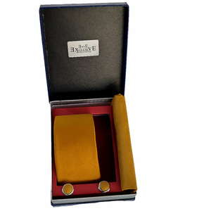 Mustard Plain Tie Pocket Square <b>Cufflink</b> Set with Tie Clip Gift PU Leather <b>Box</b> Included - Product Image 3