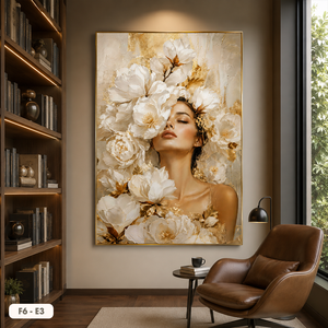 Peinture murale en soie exquise représentant des fleurs féminines, art mural élégant pour l'intérieur, peinture sur toile avec cadre, OEM ODM Vietnam Modèle F6-E3 - Product Image 5