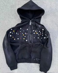 Winter Street Wear Long Sleeve Wholesale Men's Hoodies & <b>Sweatshirts</b> <b>Full</b> <b>Zip</b> up Custom Logo Rhinestone Solid Hoodie - Product Image 4