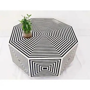 Moderno hexágono hueso incrustaciones resina MDF marco de madera negro blanco mesa de centro hecho a mano India moda artesanía hogar Oficina sala de estar dormitorio - Product Image 4