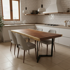 Table à manger moderne pliable en bois massif de monkey pod ou de suar, faite à la main, avec des pieds en métal en forme de W, pour la maison et l'hôtel - Product Image 4