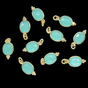925 plata esterlina 8x10mm Natural Aqua Calcedonia Checker corte bisel ajuste doble bucle enlace encanto conectores hacer joyería - Product Image 1