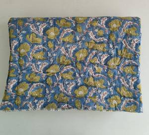 Hand Block Print Razai <b>Quilt</b> California Size Cotton Floral Quilted <b>Bedding</b> - Product Image 1