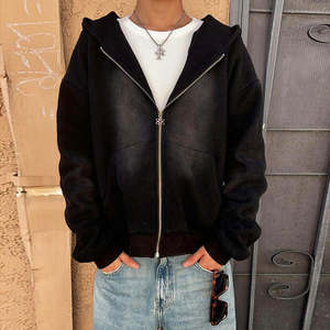 Customized <b>Men's</b> Oversized <b>Hoodie</b> Street Wear Sweatshirt with <b>Zipper</b> Pockets 100% Cotton Fleece Hip Hop Style - Product Image 1