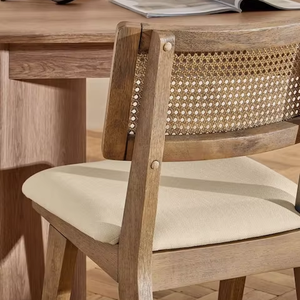 Silla de comedor de madera natural con respaldo de caña de ratán 210787 - Product Image 6