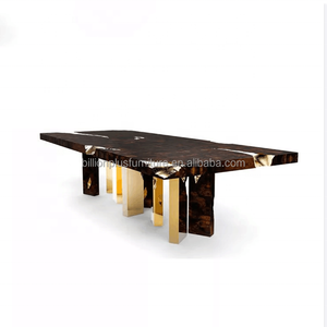 Juego de mesa de comedor de lujo Boca Do Lobo Empire, 8 sillas doradas de acero inoxidable, diseño moderno de madera maciza para bares de Hotel en casa - Product Image 5
