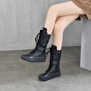 Bottes en cuir pour femmes, hauteur genou, talon épais, pour l'hiver, les fêtes, le bureau, les tenues décontractées et les sorties en soirée - Product Image 1