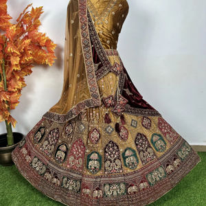 Élégant Royal Bridal Lehenga Heavy Jarkan Work Double Dupatta 6M Flair Multi Color 12 Kali Traditional Indian Wedding Wear - Product Image 1