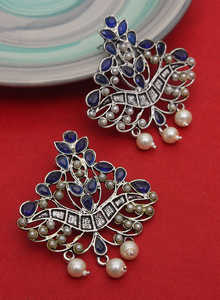 Pendientes de tuerca de piedra blanca y azul oxidada de alta calidad, joyería de moda étnica tradicional más vendida del proveedor indio directo - Product Image 2