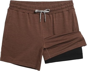 Shorts de course 2 en 1 pour hommes, 100% coton et élasthanne/polaire, short de sport de 5 pouces avec poches zippées, shorts d'entraînement à séchage rapide pour hommes - Product Image 3