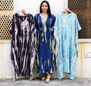 100% rayón verano playa cuerpo completo cubrir Kaftan suave indio hecho a mano Tie Dye largo Maxi Boho vestido de longitud completa caftán vestido - Product Image 5