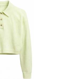 Suéter Polo Corto Verde Claro Personalizado para Mujer, Suéter de Punto Suave de Manga Larga con Botones, Top Informal de Moda de Invierno - Product Image 4