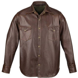 Adjustable Custom Design Genuine <b>Leather</b> Stand Collar Solid Color Breathable Men's Formal Dress <b>Shirts</b> Custom Printed - Product Image 1