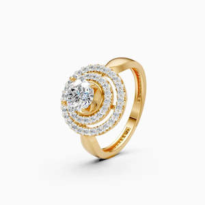 Anillo Solitario de Doble Halo con Corona Redonda y Diamante Cultivado en Laboratorio de 0.95 Ct |   En oro amarillo, blanco y rosa de 9 quilates - Product Image 2