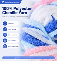Fil chenille épais 100 % polyester 20 mm, doux pour le crochet, la couture et la broderie - Anti-bactérien, écologique, pour couvertures (vente en gros)